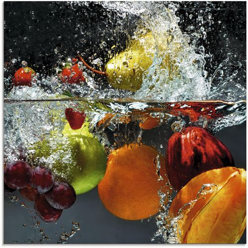 4055327768122 - Glasbild ARTLAND Spritzendes Obst auf dem Wasser Bilder Gr B H 30 cm x 30 cm Lebensmittel 1 St bunt Glasbilder Bilder in verschiedenen Größen