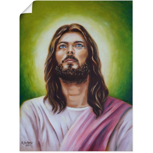 4062144828755 - Wandbild ARTLAND Jesus Christus Porträt Bilder Gr B H 45 cm x 60 cm Poster Christliche Bilder Hochformat 1 St grün Kunstdrucke als Alubild Leinwandbild Wandaufkleber oder Poster in versch Größen
