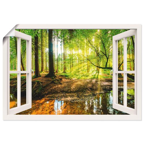4058661278647 - Wandbild ARTLAND Fensterblick - Wald mit Bach Bilder Gr B H 70 cm x 50 cm Leinwandbild Wald Querformat 1 St weiß Bild Poster Bilder als Leinwandbild Wandaufkleber oder in versch Größen