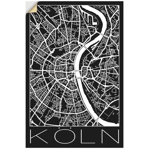 4059745966436 - Wandbild ARTLAND Retro Karte Köln Deutschland Schwarz Bilder Gr B H 60 cm x 90 cm Wandaufkleber - Vinyl Deutschland Hochformat 1 St schwarz Bild Poster Bilder als Alubild Leinwandbild Wandaufkleber oder in versch Größen