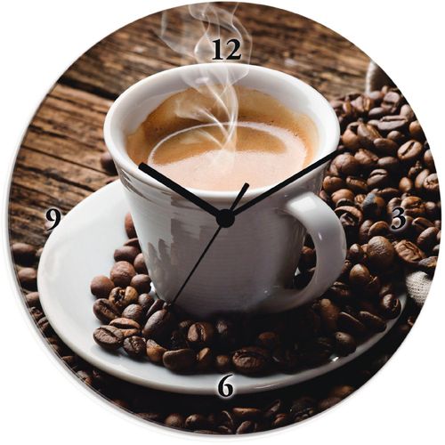 4055327070140 - Wanduhr ARTLAND Heißer Kaffee - dampfender Kaffee Wanduhren Gr T 18 cm Funkuhr braun Wanduhren wahlweise mit Quarz- oder Funhuhrwerk lautlos ohne Tickgeräusche
