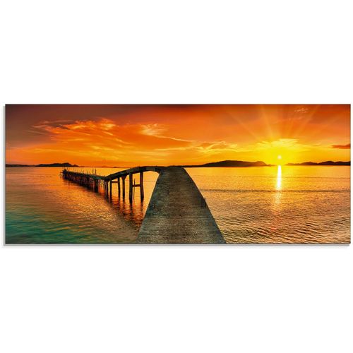4055327195669 - Glasbild ARTLAND Sonnenaufgang über dem Meer Bilder Gr B H 125 cm x 50 cm Glasbild Gewässer 1 St orange Glasbilder in verschiedenen Größen