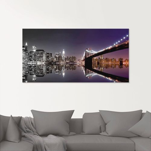4055327767293 - Glasbild ARTLAND New York Skyline nächtliche Reflektion Bilder Gr B H 100 cm x 50 cm Glasbild Amerika 1 St schwarz Glasbilder in verschiedenen Größen
