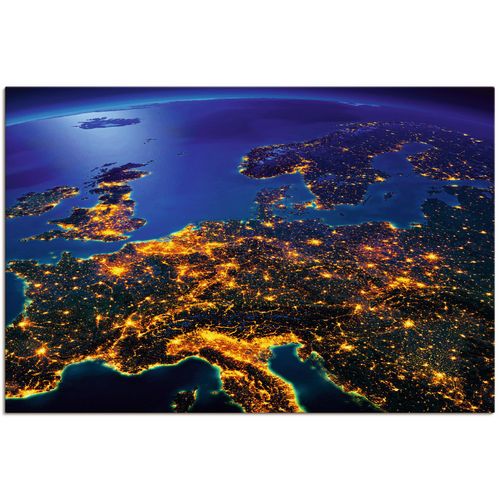 4062144058060 - Wandbild ARTLAND Zentral Europa vom Weltraum Bilder Gr B H 60 cm x 40 cm Leinwandbild Weltall & Kosmos Querformat 1 St gelb Bild Poster Bilder als Alubild Leinwandbild Wandaufkleber oder in versch Größen