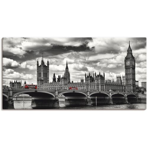 4055327259507 - Wandbild ARTLAND London Westminster Bridge & Red Buses Bilder Gr B H 150 cm x 75 cm Leinwandbild Großbritannien 1 St schwarz Bild Kunstdruck Metallbild Metallbilder Bilder als Alubild Leinwandbild Wandaufkleber oder Poster in versch Größen