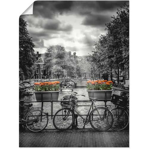 4055327526241 - Wandbild ARTLAND Amsterdam Herengracht & Sonnenstrahlen Bilder Gr B H 45 cm x 60 cm Poster Fahrräder 1 St schwarz Bild Kunstdruck Metallbild Metallbilder Bilder als Alubild Leinwandbild Wandaufkleber oder Poster in versch Größen
