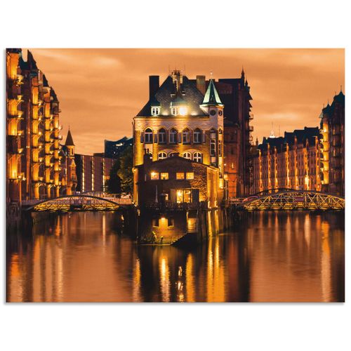 4059745923965 - Wandbild ARTLAND Speicherstadt in Hamburg Bilder Gr B H 40 cm x 30 cm Alu-Dibond-Druck Deutschland Querformat 1 St orange Bild Poster Bilder als Alubild Leinwandbild Wandaufkleber oder in versch Größen