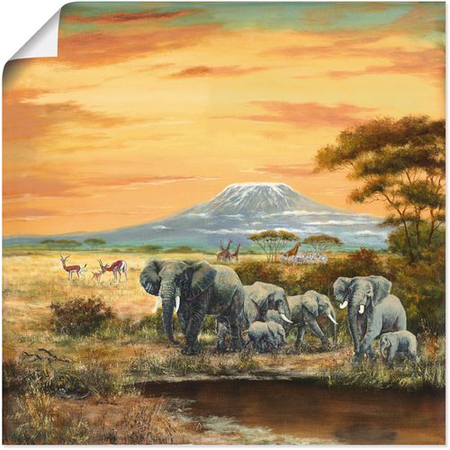 4055327273626 - Wandbild ARTLAND Afrikalandschaft mit Elefanten Bilder Gr B H 50 cm x 50 cm Poster Wildtiere 1 St braun Bild Leinwandbild Kunstdrucke Bilder als Alubild Leinwandbild Wandaufkleber oder Poster in versch Größen