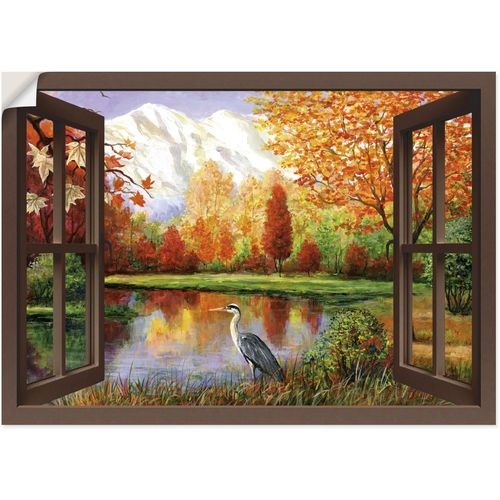 4062144831991 - Wandbild ARTLAND Herbst am See Ausblick Bilder Gr B H 70 cm x 50 cm Poster Fensterblick Querformat 1 St braun Kunstdrucke als Leinwandbild Wandaufkleber oder Poster in versch Größen