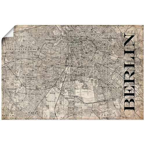 4062144186572 - Wandbild ARTLAND Berlin Karte Straßen Grunge Bilder Gr B H 60 cm x 40 cm Poster Deutschland Querformat 1 St beige (naturfarben) Bild Poster Bilder als Alubild Leinwandbild Wandaufkleber oder in versch Größen