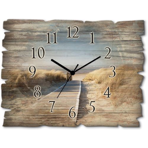 4062144354896 - Wanduhr ARTLAND Nordseestrand auf Langeoog - Steg Wanduhren Gr B H T 40 cm x 30 cm x 06 cm Quarzuhr beige (natur) Wanduhren wahlweise mit Quarz- oder Funhuhrwerk lautlos ohne Tickgeräusche