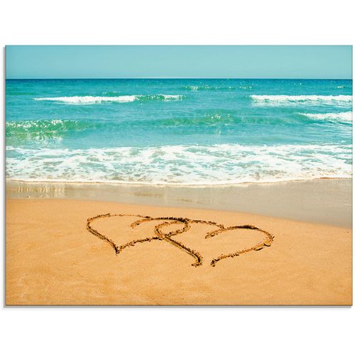 4058661623188 - Glasbild ARTLAND Herzen im Sand Bilder Gr B H 60 cm x 45 cm Glasbild Strand 1 St blau Glasbilder in verschiedenen Größen