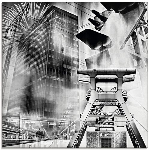 4055327315760 - Glasbild ARTLAND Essen Skyline Abstrakte Collage Bilder Gr B H 30 cm x 30 cm Glasbild Architektonische Elemente quadratisch 1 St grau Bild Glasbild Glasbilder Bilder in verschiedenen Größen