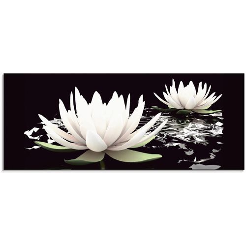 4055327058629 - Glasbild ARTLAND Zwei Lotusblumen auf dem Wasser Bilder Gr B H 125 cm x 50 cm Glasbild Blumen 1 St schwarz Glasbilder in verschiedenen Größen