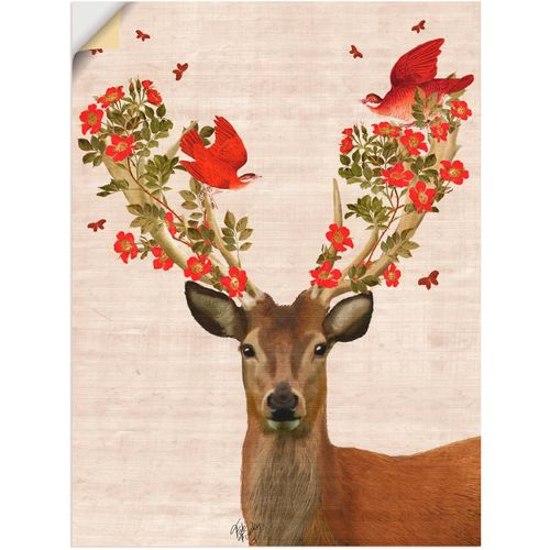 4062144372913 - Wandbild ARTLAND Hirsch und Vögel Liebe Bilder Gr B H 60 cm x 80 cm Wandaufkleber - Vinyl Wildtiere Hochformat 1 St beige (naturfarben) Bild Poster Bilder als Alubild Leinwandbild Wandaufkleber oder in versch Größen