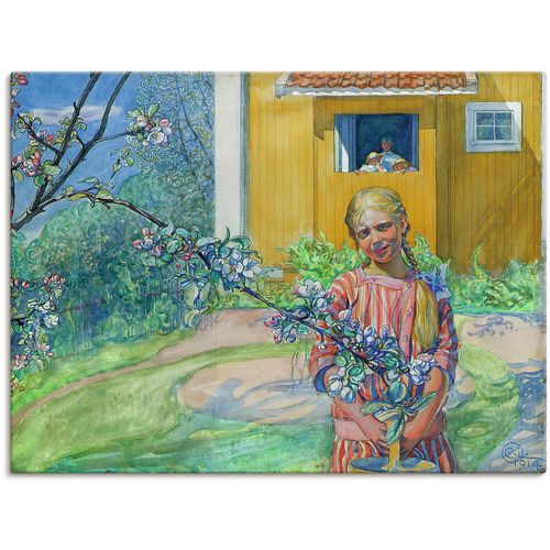 4055327108492 - Wandbild ARTLAND Mädchen mit einem blühenden Apfelzweig Bilder Gr B H 40 cm x 30 cm Leinwandbild Kind 1 St grün Bild Poster Bilder als Leinwandbild Wandaufkleber oder in versch Größen