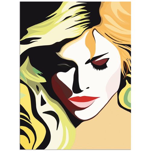 4062144184448 - Wandbild ARTLAND Schöne Frau Bilder Gr B H 30 cm x 40 cm Alu-Dibond-Druck Frau Hochformat 1 St gelb Bild Metallbild Metallbilder Bilder als Alubild Leinwandbild Wandaufkleber oder Poster in versch Größen