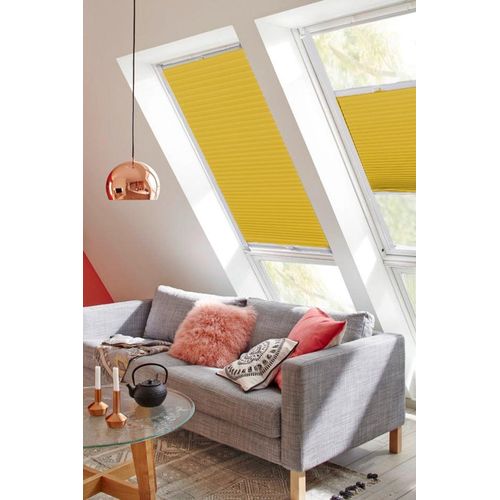 4001442781003 - Dachfensterplissee StartUp Style Honeycomb VD Plissees Gr 739 cm zweiseitig verschiebbar 776 cm gelb (senfgelb weiß) Dachfensterplissees mit Führungsschienen
