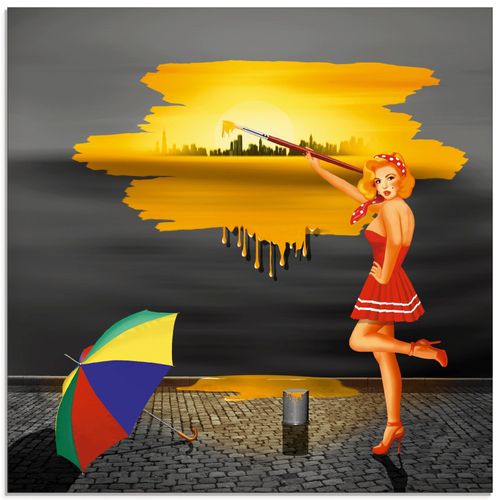 4062144010280 - Glasbild ARTLAND Ein Künstler malt sein Leben bunt Bilder Gr B H 20 cm x 20 cm Glasbild Frau quadratisch 1 St bunt Bild Glasbild Glasbilder Bilder in verschiedenen Größen