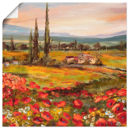 4055327491440 - Wandbild ARTLAND Mohnblumen und Zypressen Bilder Gr B H 70 cm x 70 cm Poster Felder quadratisch 1 St braun Bild Poster Bilder als Leinwandbild Wandaufkleber oder in versch Größen