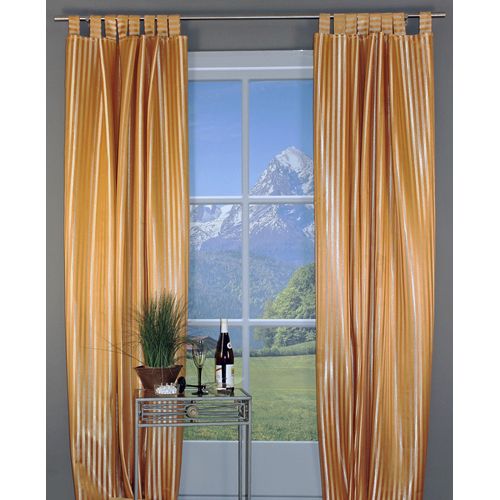 4056837095722 - Gardine HOSSNER - ART OF HOME DECO Triftsee Gardinen Gr 235 cm Schlaufen 140 cm braun (goldfarben zimt) Landhaus Gardinen Schlaufenschal mit gewebten Streifen