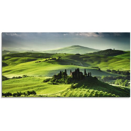 4058661450173 - Glasbild ARTLAND Sonnenaufgang über einer Olivenfarm Bilder Gr B H 100 cm x 50 cm Glasbild Felder 1 St grün Glasbilder in verschiedenen Größen