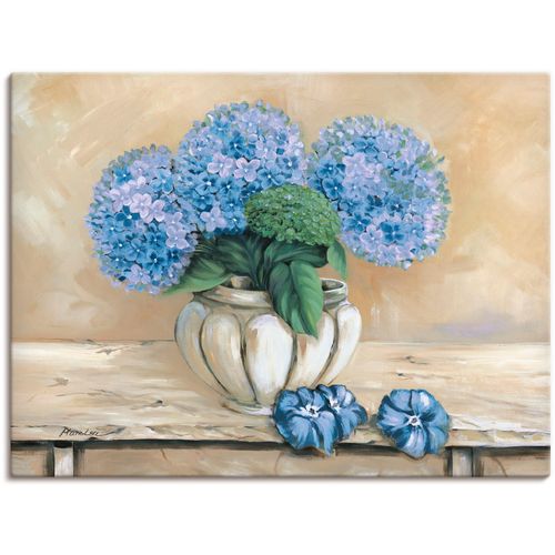 4055327152464 - Wandbild ARTLAND Blaue Hortensien Bilder Gr B H 40 cm x 30 cm Leinwandbild Blumen 1 St beige (naturfarben) Bild Poster Bilder als Alubild Leinwandbild Wandaufkleber oder in versch Größen