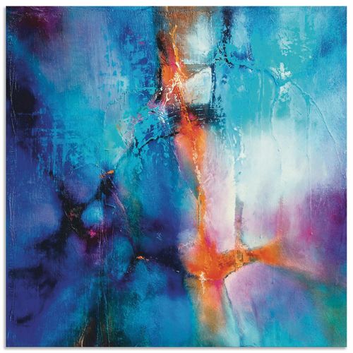 4062144678336 - Wandbild ARTLAND Türkis und Magenta Bilder Gr B H 40 cm x 40 cm Alu-Dibond-Druck Gegenstandslos quadratisch 1 St blau Kunstdrucke als Alubild Leinwandbild Wandaufkleber oder Poster in versch Größen