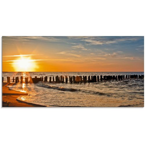 4058661625007 - Glasbild ARTLAND Schöner Sonnenuntergang am Strand Bilder Gr B H 100 cm x 50 cm Glasbild Strand 1 St orange Glasbilder in verschiedenen Größen
