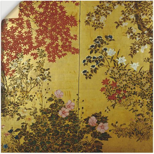 4062144516560 - Wandbild ARTLAND Japanischer Wandschirm 18 Jahrhundert Bilder Gr B H 50 cm x 50 cm Wandaufkleber - Vinyl Pflanzen 1 St bunt Bild Poster Bilder als Leinwandbild Wandaufkleber oder in versch Größen
