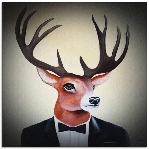 4055327779258 - Glasbild ARTLAND Undercover Hirsch Bilder Gr B H 20 cm x 20 cm Glasbild Humor quadratisch 1 St beige (naturfarben) Bild Glasbild Glasbilder Bilder in verschiedenen Größen