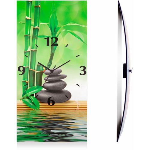 4059745811811 - Wanduhr ARTLAND Spa Konzept Zen Basaltsteine grün Wanduhren B H T 25cm x 50cm x 03cm Funkuhr 3D Optik gebogen mit Quarz- oder Funkuhrwerk versch Größen B25cm H50cm T03cm