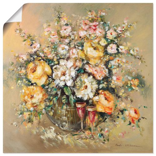 4055327493932 - Wandbild ARTLAND Blumen und Spirituosen Bilder Gr B H 30 cm x 30 cm Poster Blumen quadratisch 1 St braun Bild Leinwandbild Kunstdrucke Bilder als Leinwandbild Wandaufkleber oder Poster in versch Größen