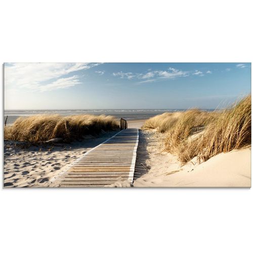 4055327023788 - Glasbild ARTLAND Nordseestrand auf Langeoog - Steg Bilder Gr B H 100 cm x 50 cm Glasbild Strand 1 St beige (naturfarben) Glasbilder in verschiedenen Größen