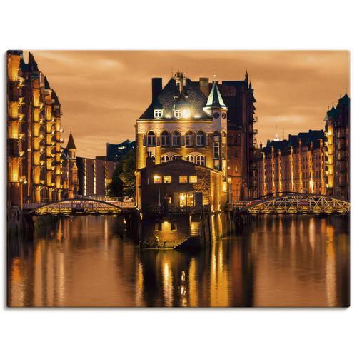 4059745923972 - Wandbild ARTLAND Speicherstadt in Hamburg Bilder Gr B H 120 cm x 90 cm Leinwandbild Deutschland Querformat 1 St orange Bild Poster Bilder als Alubild Leinwandbild Wandaufkleber oder in versch Größen