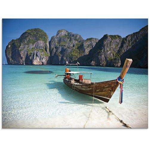 4055327046114 - Glasbild ARTLAND Maya Bay Koh Phi Leh Thailand Bilder Gr B H 80 cm x 60 cm Glasbild Boote & Schiffe 1 St blau Glasbilder in verschiedenen Größen