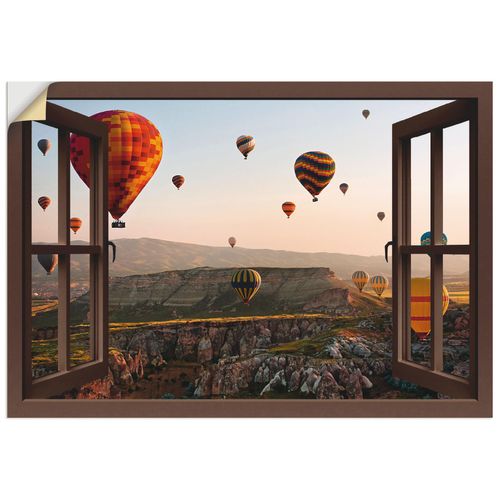 4057738352426 - Wandbild ARTLAND Fensterblick Kappadokien Ballonfahrt Bilder Gr B H 100 cm x 70 cm Wandaufkleber - Vinyl Ballonfahren Querformat 1 St braun Bild Metallbild Metallbilder Bilder als Alubild Leinwandbild Wandaufkleber oder Poster in versch Größen