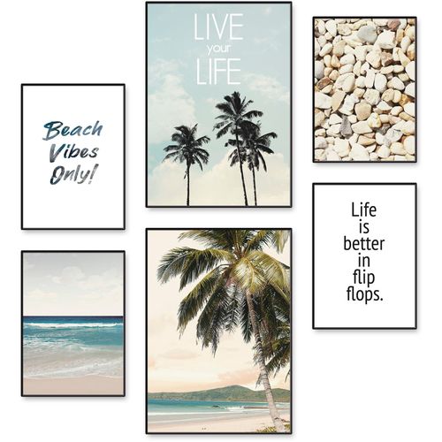 4062144539934 - Poster ARTLAND Strandleben unter Palmen Bilder Gr B H 42 cm x 297 cm Poster Strand Hochformat 6 St beige (naturfarben) Poster Bilder Poster Wandbild Bild Wandposter