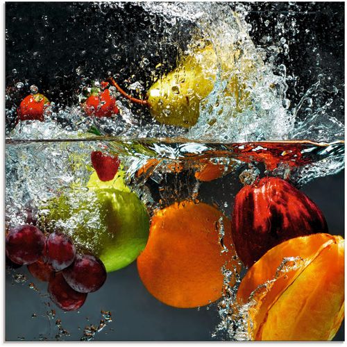 4059745238700 - Glasbild ARTLAND Spritzendes Obst auf dem Wasser Bilder Gr B H 40 cm x 40 cm Lebensmittel 1 St bunt Glasbilder Bilder in verschiedenen Größen