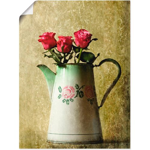 4055327536271 - Wandbild ARTLAND Drei Rosen in einer alten Kanne Bilder Gr B H 30 cm x 40 cm Poster Arrangements 1 St pink Bild Kunstdruck Kunstdrucke Bilder als Leinwandbild Wandaufkleber oder Poster in versch Größen