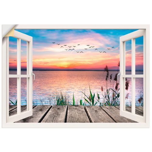 4062144364932 - Wandbild ARTLAND See in den Farben der Wolken Bilder Gr B H 100 cm x 70 cm Wandaufkleber - Vinyl Fensterblick Querformat 1 St blau Bild Poster Bilder als Leinwandbild Wandaufkleber oder in versch Größen