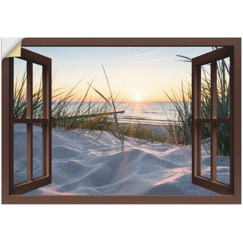 4062144600108 - Wandbild ARTLAND Ostseestrand durchs Fenster Bilder Gr B H 100 cm x 70 cm Wandaufkleber - Vinyl Meer Bilder Querformat 1 St beige (naturfarben) Kunstdrucke als Alubild Leinwandbild Wandaufkleber oder Poster in versch Größen