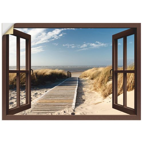 4057738621560 - Wandbild ARTLAND Fensterblick Nordseestrand auf Langeoog Bilder Gr B H 100 cm x 70 cm Wandaufkleber - Vinyl Fensterblick Querformat 1 St braun Bild Poster Bilder als Leinwandbild Wandaufkleber oder in versch Größen