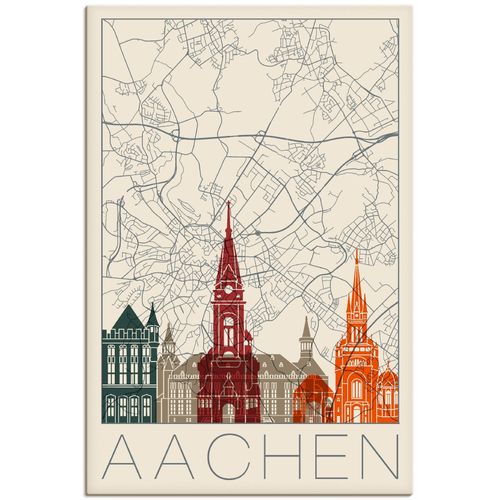 4059745961424 - Wandbild ARTLAND Retro Karte Aachen Bilder Gr B H 40 cm x 60 cm Leinwandbild Deutschland Hochformat 1 St beige (naturfarben) Bild Poster Bilder als Alubild Leinwandbild Wandaufkleber oder in versch Größen