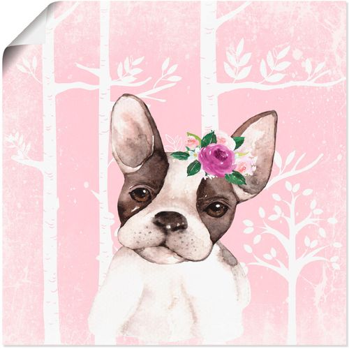 4059745728065 - Wandbild ARTLAND Mops Hund mit Blumen im pink Wald Bilder Gr B H 50 cm x 50 cm Poster Tiere 1 St pink Bild Kunstdruck Metallbild Metallbilder Bilder als Alubild Leinwandbild Wandaufkleber oder Poster in versch Größen