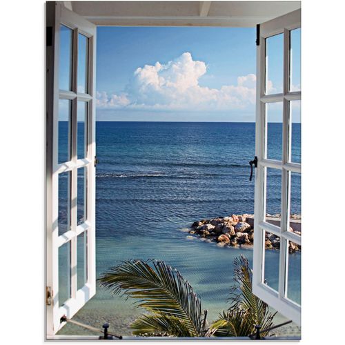 4055327013246 - Glasbild ARTLAND Fenster zum Paradies Bilder Gr B H 60 cm x 80 cm Glasbild Fensterblick 1 St blau Glasbilder in verschiedenen Größen