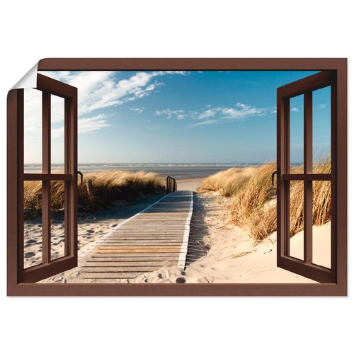 4055327645799 - Wandbild ARTLAND Fensterblick Nordseestrand auf Langeoog Bilder Gr B H 70 cm x 50 cm Poster Fensterblick Querformat 1 St braun Bild Poster Bilder als Leinwandbild Wandaufkleber oder in versch Größen