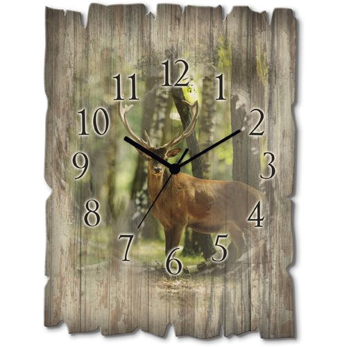 4062144354988 - Wanduhr ARTLAND Hirsch 4 - Wald Wanduhren Gr B H T 30 cm x 40 cm x 06 cm Quarzuhr grün Wanduhren wahlweise mit Quarz- oder Funhuhrwerk lautlos ohne Tickgeräusche