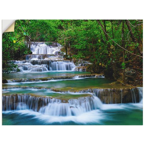 4057738286585 - Wandbild ARTLAND Tiefen Wald Wasserfall Bilder Gr B H 80 cm x 60 cm Wandaufkleber - Vinyl Gewässer Querformat 1 St grün Bild Poster Bilder als Alubild Leinwandbild Wandaufkleber oder in versch Größen