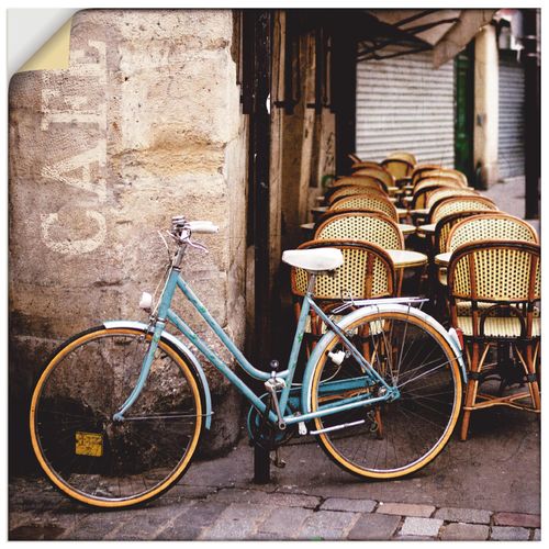 4062144440261 - Wandbild ARTLAND Fahrrad am Café Bilder Gr B H 50 cm x 50 cm Wandaufkleber - Vinyl Fahrräder quadratisch 1 St braun Bild Leinwandbild Kunstdrucke Bilder als Leinwandbild Wandaufkleber oder Poster in versch Größen
